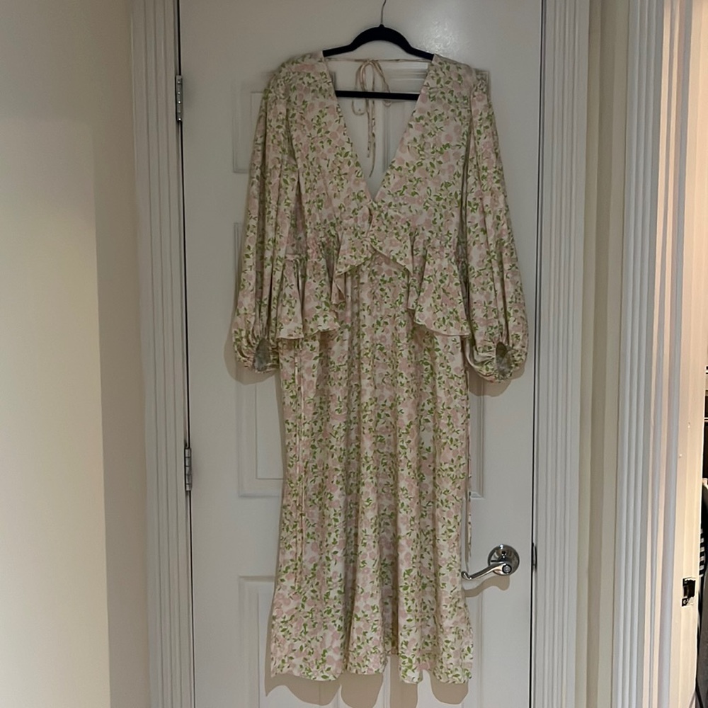 Topshop floral deep V midi dress